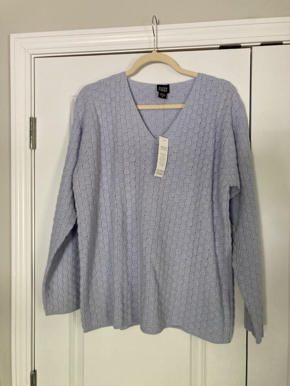 Eileen Fisher Lambswool Cashmere Marshmallow Knit Sweater Light Purple Medium